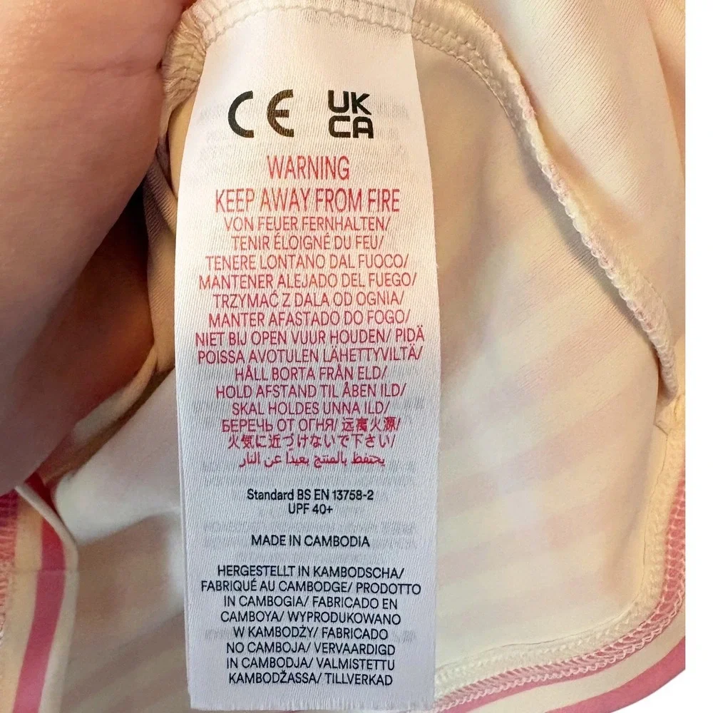 Mini Boden Girls Pink White Striped Sun-Safe Rash Guard UPF 40+ Long Sleeve 6-7Y